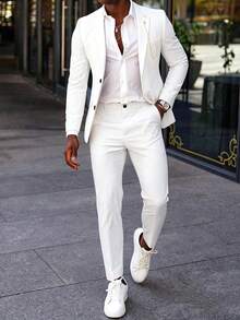 Manfinity Bizformal Men's White Woven Business Formal Suit Set - White - View 1