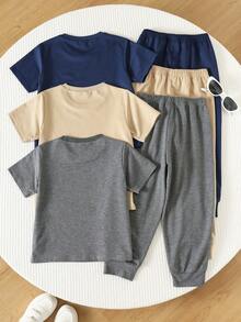 SHEIN 兒童小男孩短袖T恤與長褲夏季休閒套裝 - 彩色 - 查看 3