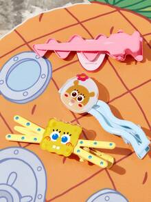 SpongeBob SquarePants | SHEIN 3件組可愛卡通圖案髮夾，禮物，髮飾 - 彩色 - 查看 6