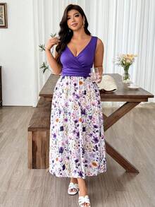 Weeklong Vestido casual de verano con estampado floral y patchwork para mujer de talla grande - Multicolor - Ver 3