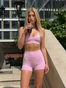Fluxe Minimalist Solid Color Racerback Sports Bra - Baby Pink - View 3