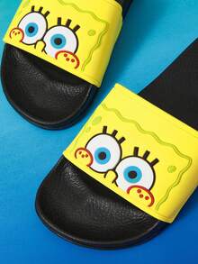 SpongeBob SquarePants | SHEIN 卡通女款拖鞋，EVA材質，透氣快乾、輕量耐用，適用室內外、浴室、遊樂場、游泳池、海灘涼鞋 - 黃色 - 查看 3