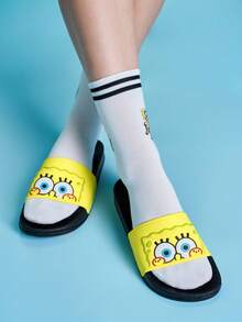 SpongeBob SquarePants | SHEIN 卡通女款拖鞋，EVA材質，透氣快乾、輕量耐用，適用室內外、浴室、遊樂場、游泳池、海灘涼鞋 - 黃色 - 查看 10
