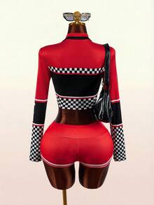 Amplova Women's Racing Comfortable Low Waist Set, Suitable For Back To School Season Parties - Red - View 13