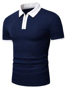 Manfinity Homme Camisa polo de manga corta con bloques de color y patchwork para hombre - Azul Marino - Ver 5