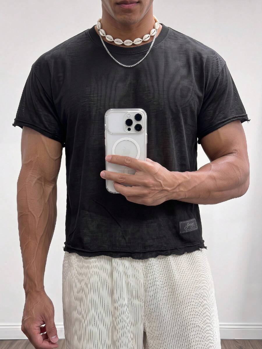 ESTAVOR 方正短版 100% 純棉 T-shirt - 黑色 - 查看 1