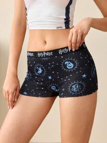 HARRY POTTER X SHEIN Women's Fashion Letter Print Flat Shorts - Blue - View 8