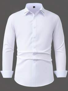 Manfinity Bizformal 男士春秋休閒商務日常通勤長袖白色襯衫，正式款 - 白色 - 查看 3