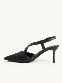 CUCCOO CHICEST Women's Shoes New Pointed Cross Strap Rear Strap Women's High Heel Shoes Thin Heel Black PU Versatile Commuter Shoes Temperament Dating Party - Black - View 5