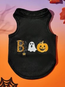 2pcs Pet Cat Dog Universal Halloween Striped Pumpkin Ghost Cartoon Pattern Printed Fashionable, Breathable And Comfortable Dog Vest, PETSIN Original Design - Multicolor - View 6