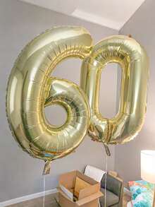 MINKOJA 2pcs 40 Inch (Approx 101.6 Cm) Platinum Giant Number Helium Foil Balloons, Large Digit Balloons For Birthday Party, Graduation, Anniversary, Party Decor - gold - View 9
