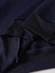 SHEIN 青少年女孩幾何刺繡落肩套頭毛衣，厚內裡保暖返校穿搭，秋季適用 - 寶藍色 - 查看 6