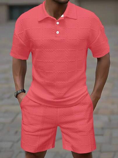 Manfinity Homme Men's Solid Color Short Sleeve Polo Shirt And Shorts Casual Daily Outfit