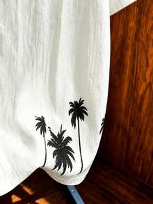 Gym Rark Men's Vacation Coconut Tree Print Single-Breasted Short Sleeve Sports Shirt - White - View 4