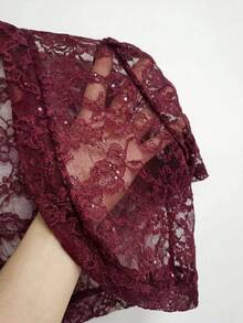 SHEIN Clasi 女款優雅素色蕾絲短版輕量夾克 - 酒紅色 - 查看 5