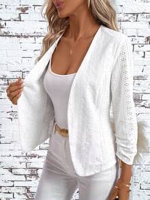 SHEIN Clasi Women's Elegant Open Front Pleated Long Sleeve Versatile Black Jacket - White - View 5