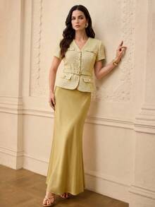 ZEYLAH Spring/Summer Short Sleeve Button-Up Business Fashion 2 In 1 Dress - Yellow - View 5