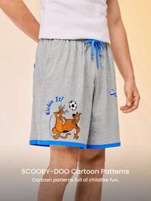 LUVLETTE Scooby-Doo Men's Soft Cotton Lounge Shorts Gray Color Block Sleep Shorts With Blue Trim & Cartoon Print Summer Pajamas Graphic - Grey - View 12