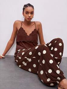 Maija Women's Polka Dot Casual Versatile Daily Lantern Long Pants - Brown - View 5