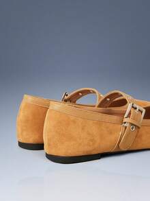 CUCCOO GRLICON Spring And Summer New Retro Camel Mary Jane Shoes, Round Toe Metal Buckle With Women's Flat Shoes, Daily Versatile Commuting - Camel - View 4
