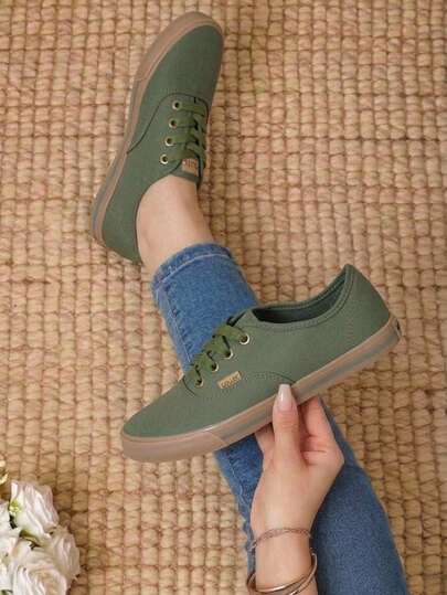 Sneakers casuales de lona para mujeres, tenis fáciles de combinar con cualquier outfit, úsalos todo el día por su comodidad, zapatillas de algodón acojinadas, con suela vulcanizada