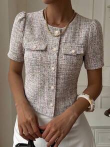 DAZY Summer New Puff Sleeve Women's Shirt For First Date - Grey - View 9