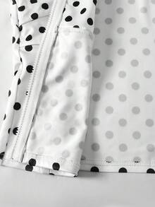 SHEIN 青少年女孩四季通用春夏秋冬運動防曬外套，復古波點印花拉鍊開襟衫，修身跑步健身瑜伽運動外套 - 黑與白 - 查看 9
