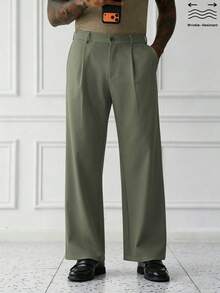 HUEFORM Pantalones largos de pierna recta casuales para ir al trabajo en primavera/verano para hombres - Verde Niebla - Ver 6