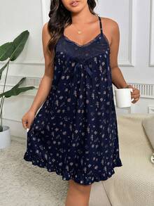 CottageSlumber Plus Size Ditsy Floral Camisole Nightgown - Navy Blue - View 5