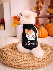 PETSIN 1 Peça Colete para Cachorro com Estampa de Caveira e Laço de Halloween, Respirável e Leve - Multicolorido - Visão 7