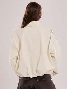 SHEIN BAE 女款時尚素色鈕扣與拉鍊門襟長袖夾克 - 白色 - 查看 2