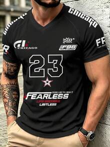 Manfinity Gritte Field 男士賽車 23 號印花網眼 V 領運動 T 恤，快乾透氣短袖越野摩托車訓練衫 - 彩色 - 查看 7
