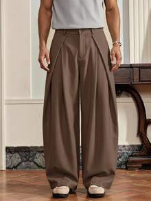SWAVVY Men's Solid Color Pleated Casual Versatile Daily Travel Long Pants - Brown - View 7