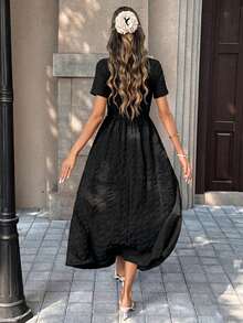 Pariaura Women's Casual Solid Textured Vacation Dress - Black - View 2