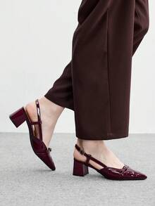 CUCCOO BIZCHIC Ladies Commute Elegant And Comfortable Pointed Thick Heel Back Strap High Heel Shoes - Burgundy - View 4
