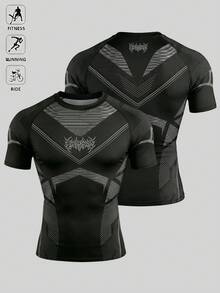 GymBeat Camiseta deportiva de manga corta con rayas y mangas raglán para hombre - Negro - Ver 7