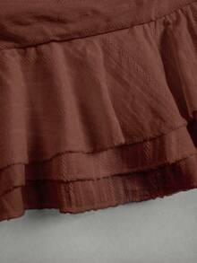 SHEIN Unity Women's Pure Cotton Elegant Ruffle Hem Vacation Style Mini Skirt, Summer Skirt, White - Rust Brown - View 6