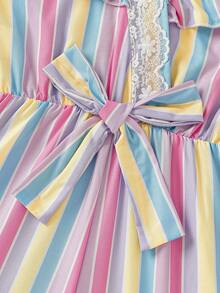 Tween Girl Colorful Striped Ruffle Romper - Multicolor - View 6