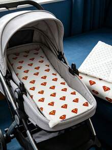 SUPERMAN X SHEIN Baby Stroller Seat Cushion,Printed Patterns,Cotton Padding Comfortable Suitable For Boys & Girls - Superman pattern on white background - View 5