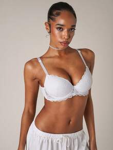 SHEIN BAE 女士蕾丝细节钢圈文胸内衣 - 白色 - 查看 4