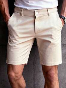 Manfinity CasualCool Men's Solid Color Shorts, Woven Casual Straight Leg Shorts For Summer - Apricot - View 5