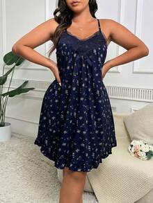 CottageSlumber Plus Size Ditsy Floral Camisole Nightgown - Navy Blue - View 3