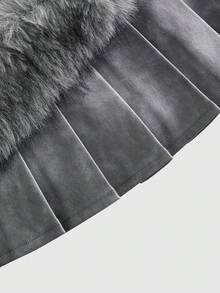 ROMWE EDITION Y2K Sexy Hot Girl Retro Brown Faux Fur Patchwork PU Mini Skirt For Women - Grey - View 4