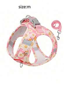 Reflective Dog Harness And 1.5m Leash Set, Breathable Pet Chest Strap Harness Suitable For Small, Medium And Large Dogs, Puppy Chest Strap And Leash Accessory Set - Pink - View 3