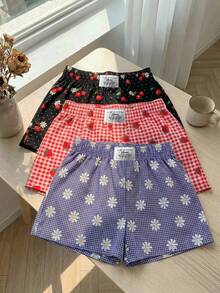 SHEIN EZwear 3件組舒適女款短款休閒短褲，梭織面料，適合日常穿著，迷彩印花短褲套裝 - 彩色 - 查看 4