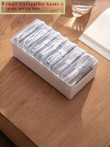 8pcs Multifunctional Cable Organizer Storage Box Set (1 Large Outer Box + 7 Small Inner Cases) Desktop Cord Management Winder Holder For Charging Cables Phone Chargers Home Office Desktop Organization - Multicolor - View 6