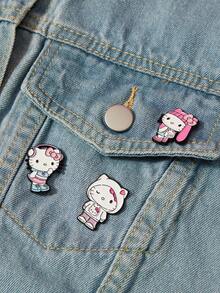 HELLO KITTY AND FRIENDS | SHEIN 3件裝卡通軟琺瑯胸針 - 彩色 - 查看 2