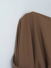 SHEIN EZwear 大尺碼軍綠色長款風衣，秋冬款 - 棕色 - 查看 7