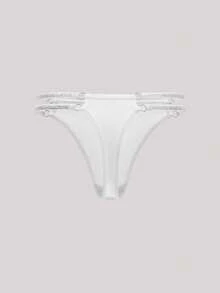 Hourtrue 3pcs/Set Women's Solid Color Sequin Patchwork Thong Panties - Multicolor - View 3