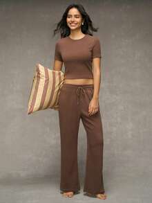 Esseday Women Lounge Sets Dasi Depan Plain - Chocolate Brown - View 5
